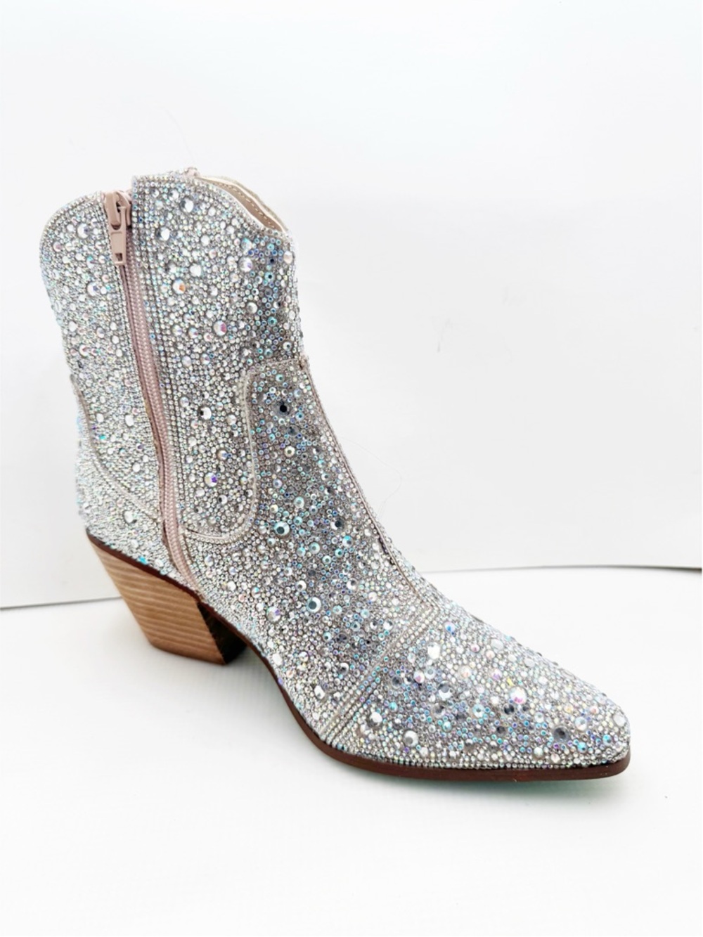 🆕{BETSEY JOHNSON} Blue DIVA Rhinestone Embellished Western Bootie - Picture 4 of 16